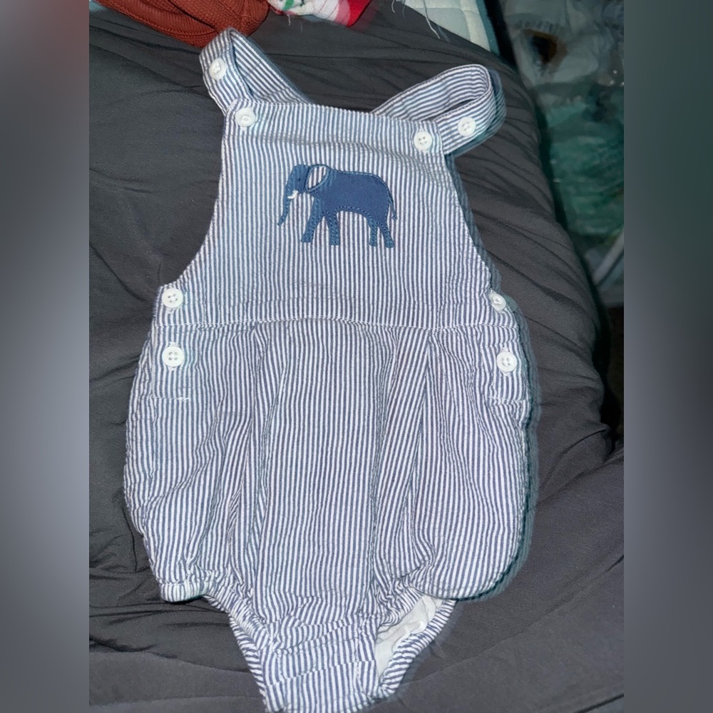 Baby Biden Blue and White Elephant Romper
